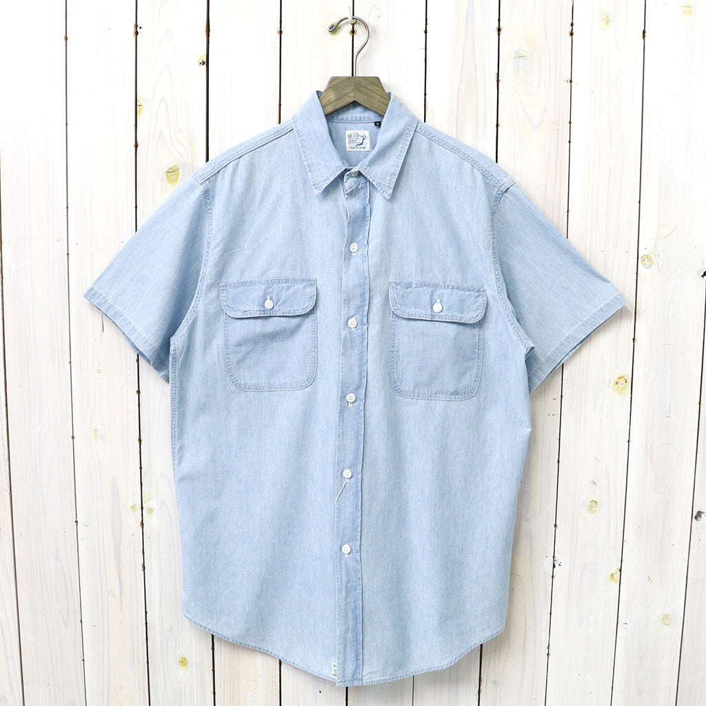 orSlow : SHORT SLEEVE CHAMBRAY WORK SHIRT WITH FLAP POCKET (CHAMBRAY BLEACH)