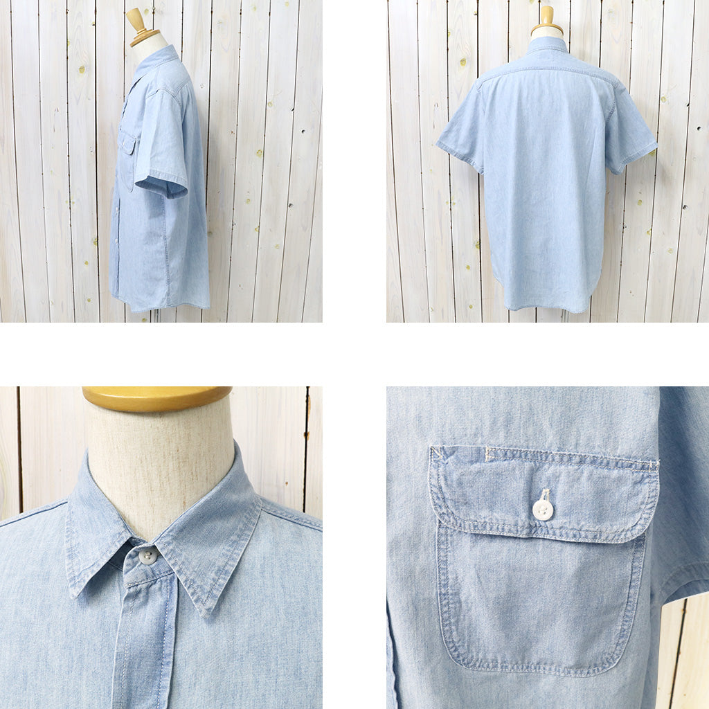orSlow : SHORT SLEEVE CHAMBRAY WORK SHIRT WITH FLAP POCKET (CHAMBRAY BLEACH)
