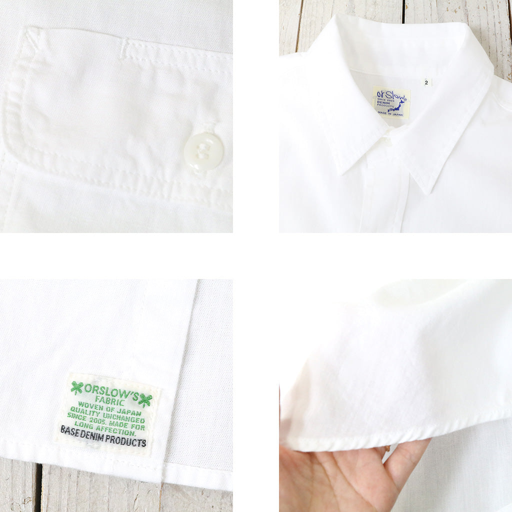 orSlow : SHORT SLEEVE WHITE CHAMBRAY WORK SHIRT WITH FLAP POCKET (WHITE)