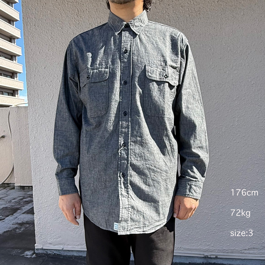 orSlow : BLACK CHAMBRAY WORK SHIRT (BLACK)
