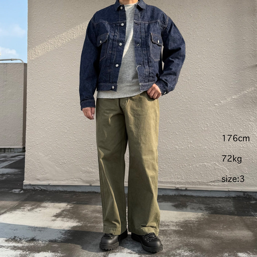 orSlow : USMC HERRINGBONE WIDE FIT UTILITY TROUSERS (DARK OLIVE)