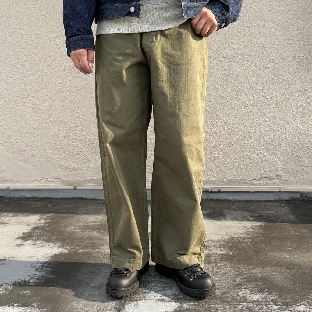 orSlow : USMC HERRINGBONE WIDE FIT UTILITY TROUSERS (DARK OLIVE)