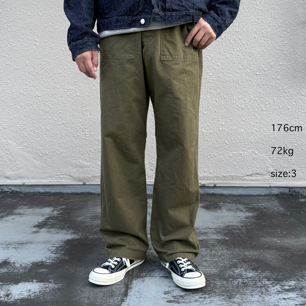 orSlow : HERRINGBONE VINTAGE FIT FATIGUE PANTS (ARMY GREEN)