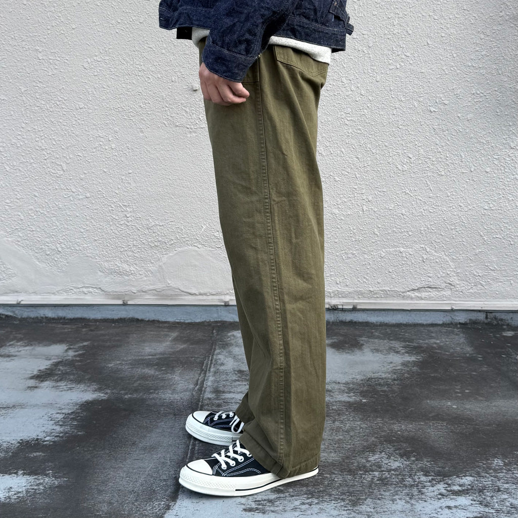 orSlow : HERRINGBONE VINTAGE FIT FATIGUE PANTS (ARMY GREEN)