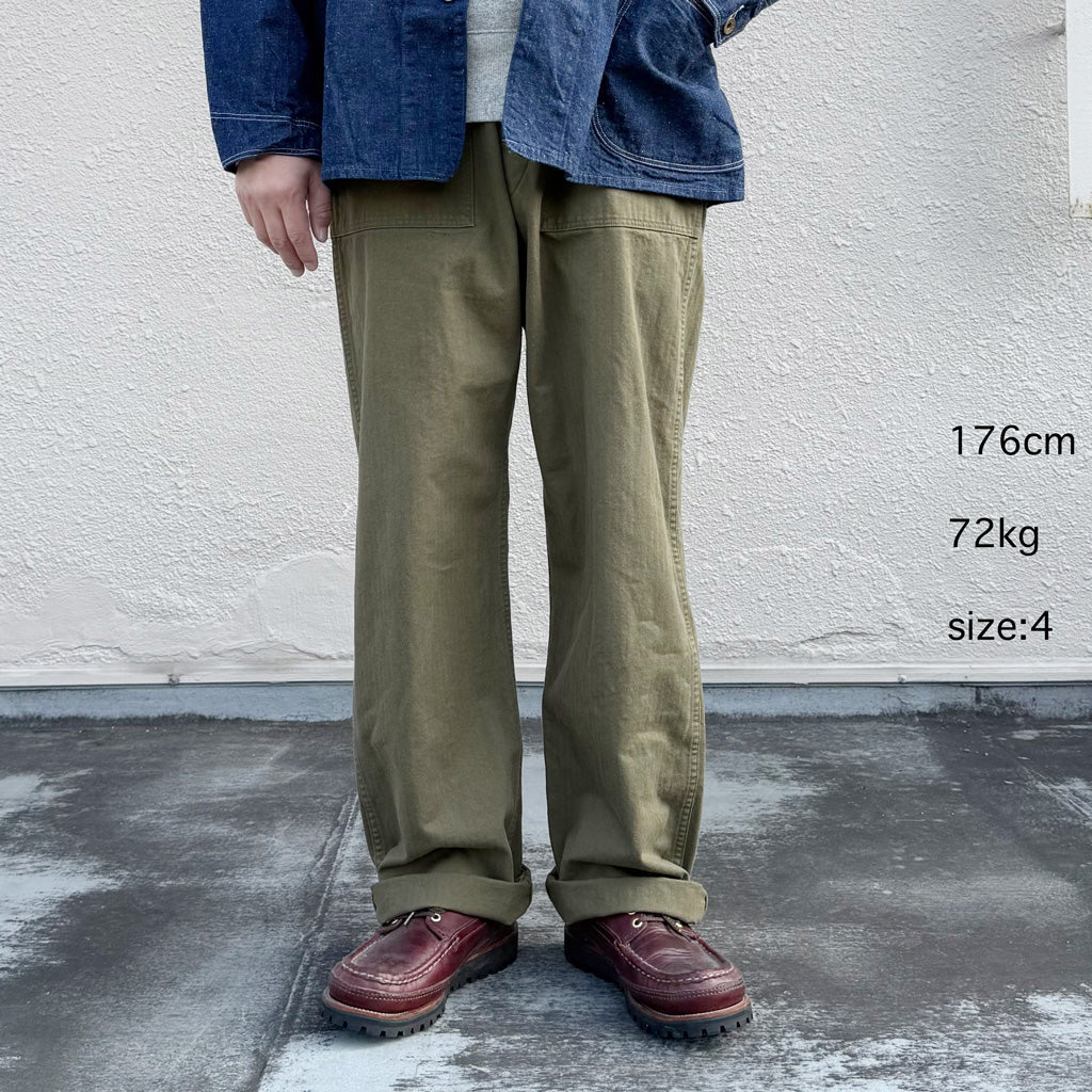 orSlow : HERRINGBONE VINTAGE FIT FATIGUE PANTS (ARMY GREEN)