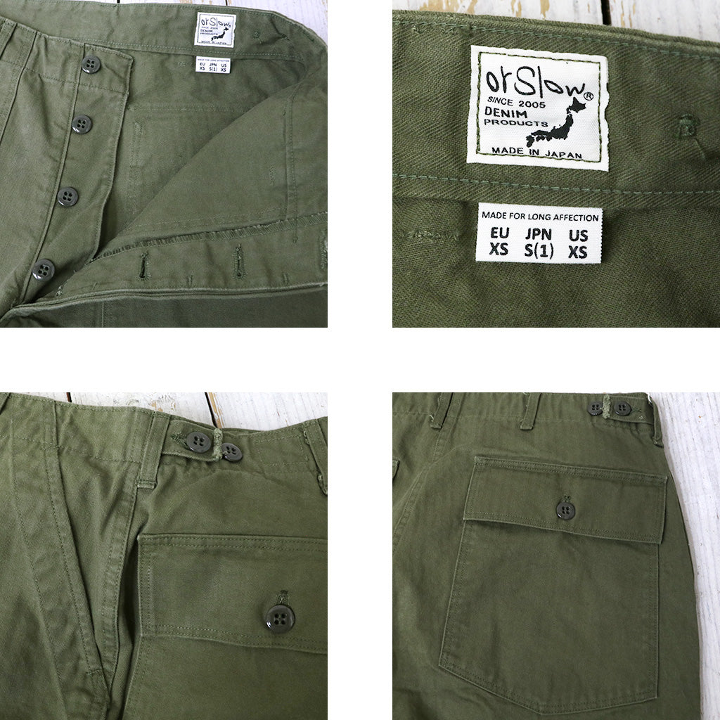 orSlow : HERRINGBONE VINTAGE FIT FATIGUE PANTS (ARMY GREEN)