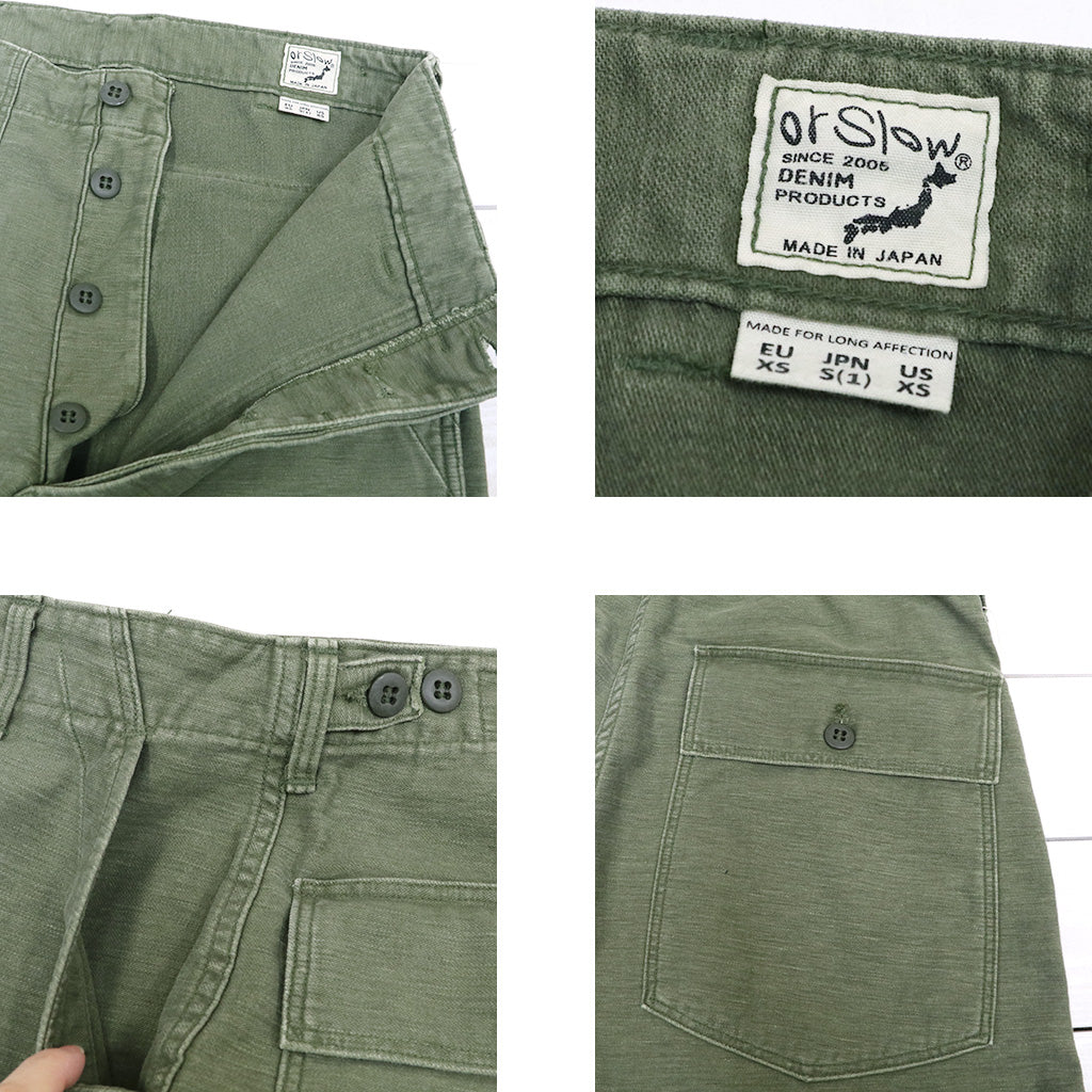orSlow : REAL USED WASH VINTAGE FIT FATIGUE PANTS (DARK OLIVE STONE) (03-V5002-77S)