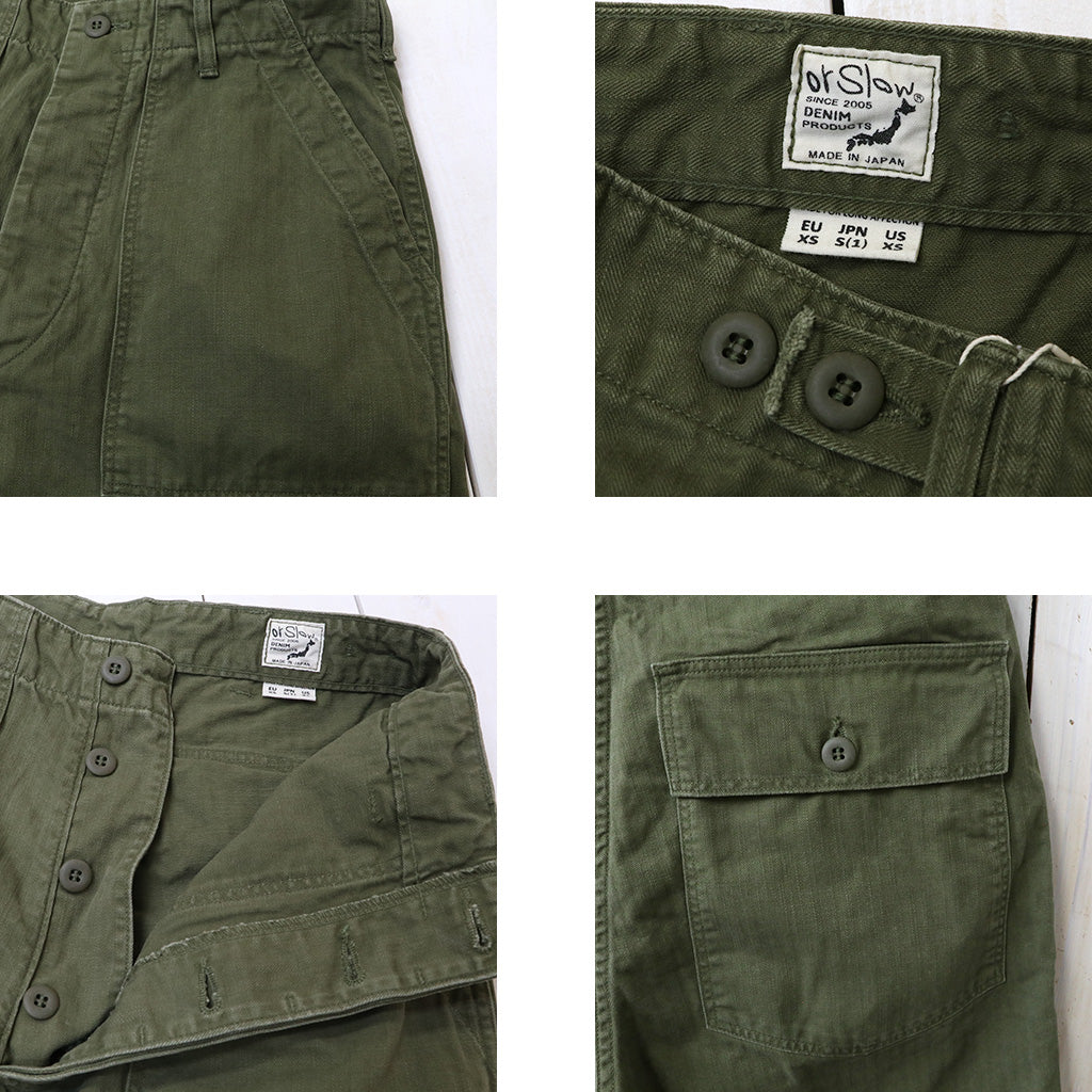 orSlow : HERRINGBONE VINTAGE FIT FATIGUE PANTS (ARMY GREEN) (03-V5002-76A)