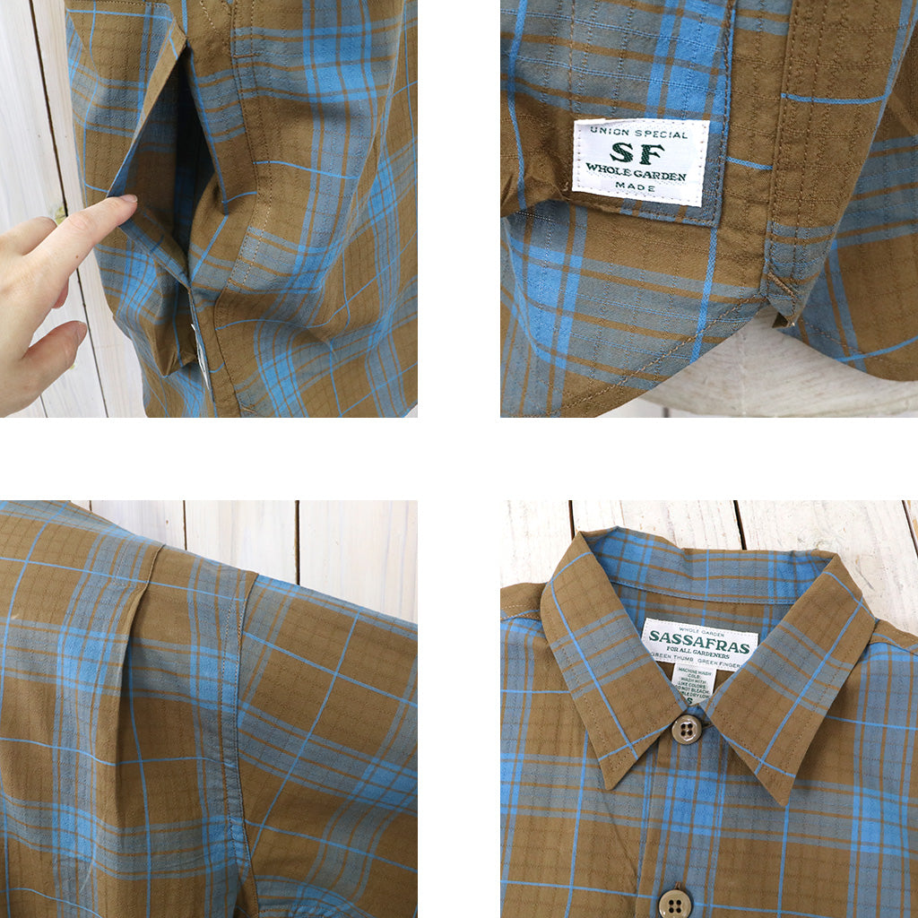SASSAFRAS『DIGS CREW HALF 1/2(DOBBY TARTAN CHECK)』(BROWN)