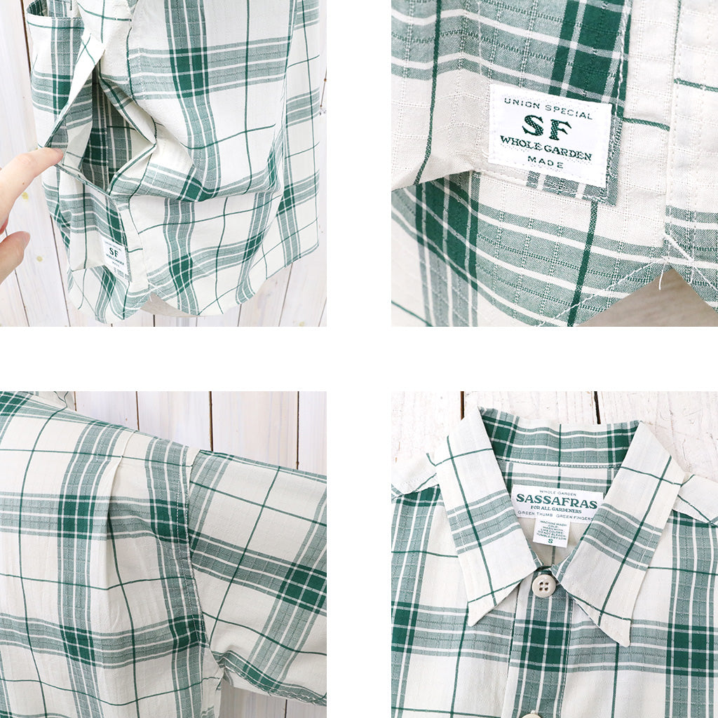 SASSAFRAS『DIGS CREW HALF 1/2(DOBBY TARTAN CHECK)』(WHITE)
