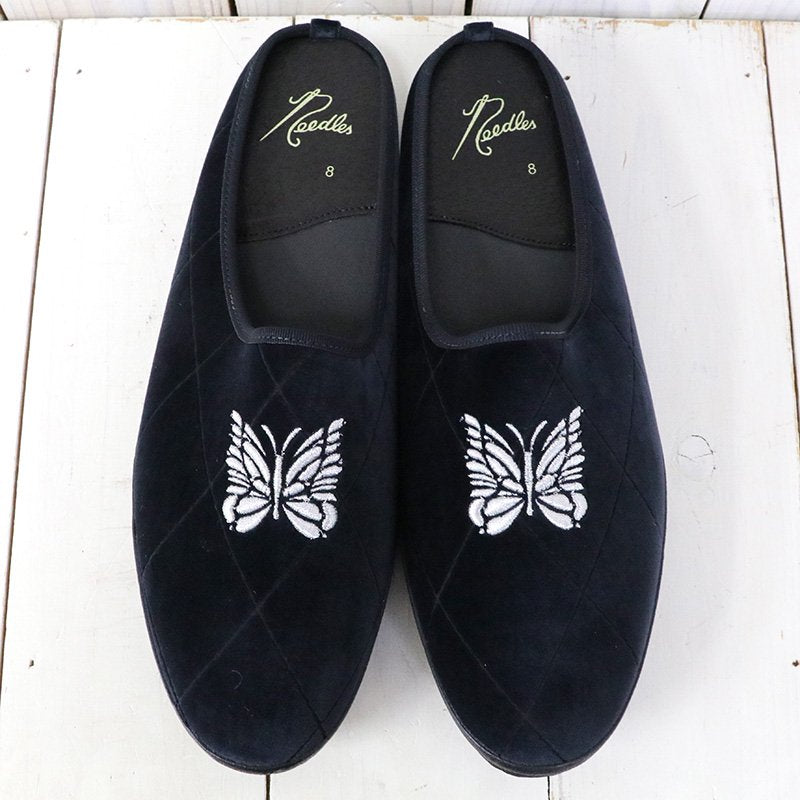 Needles『Papillon Emb. Mule-Pe/C Velvet/Opal Finished』(Navy)