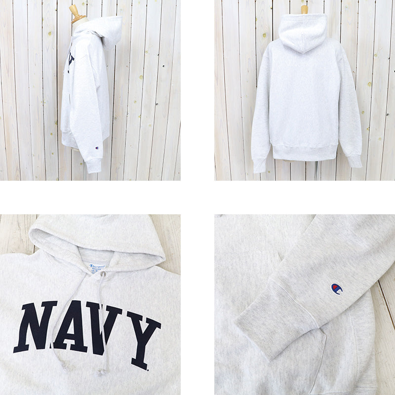 Champion : NAVY MIDSHIPMEN CHAMPION TEAM ARCH REVERSE WEAVE PULLOVER HOODIE (HEATHER GREY)