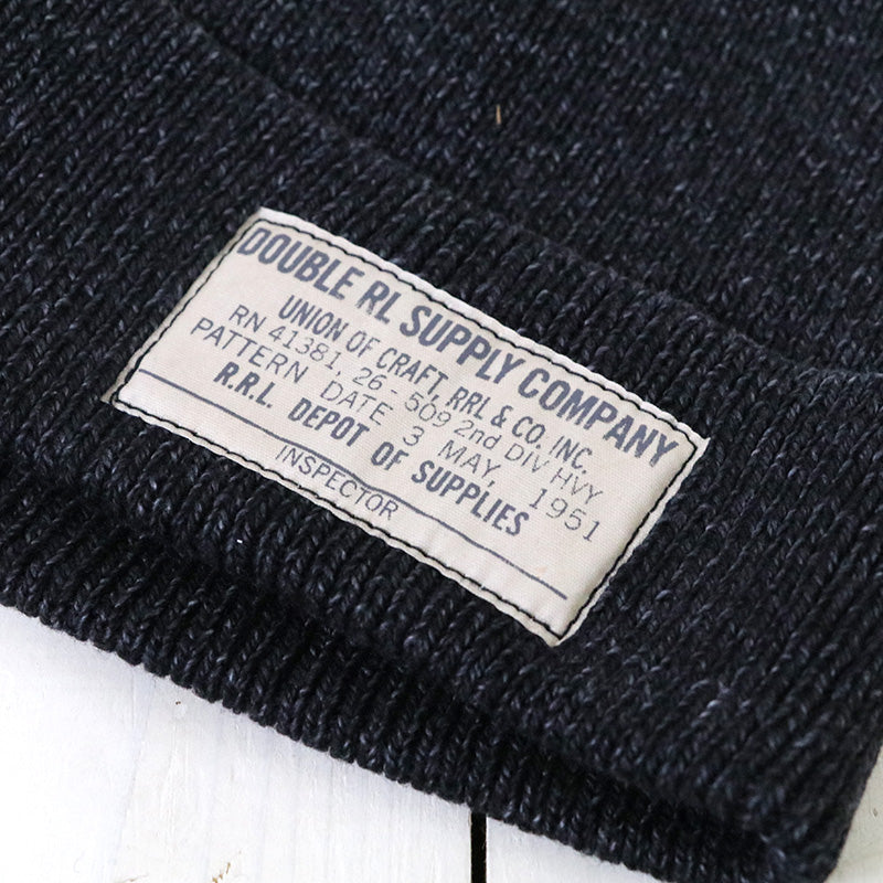 Double RL : INDIGO DYED COTTON WATCH CAP (BLACK INDIGO)