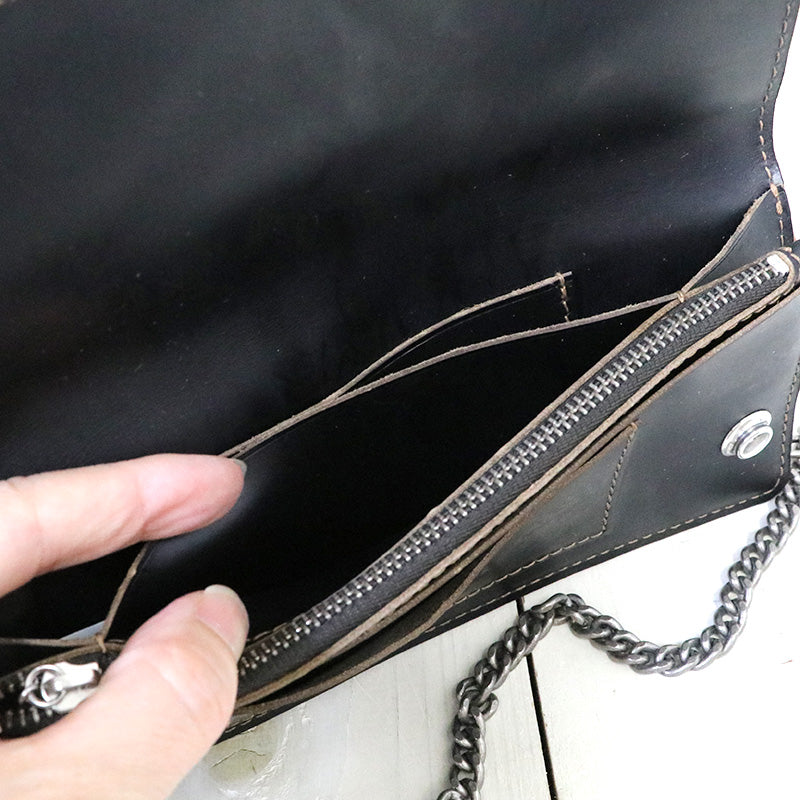 Double RL : LEATHER CHAIN WALLET (BLACK)