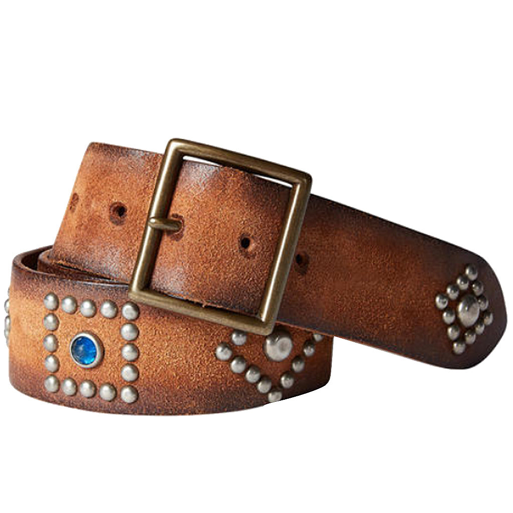 Double RL : STUDDED RGHTOUT LEATHER BELT (BROWN)