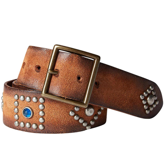 Double RL : STUDDED RGHTOUT LEATHER BELT (BROWN)