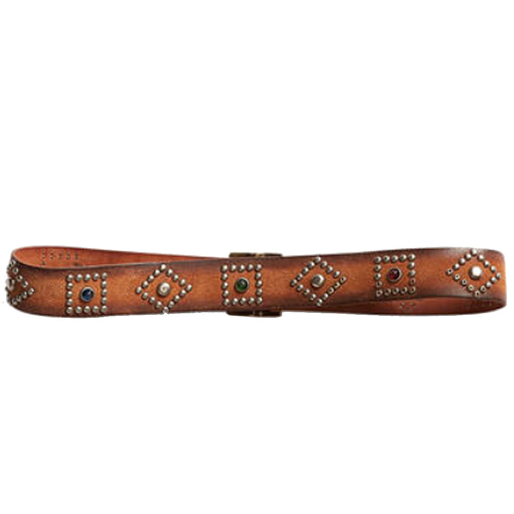 Double RL『STUDDED RGHTOUT LEATHER BELT』(BROWN)