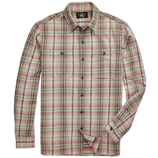 【SALE40%OFF】Double RL『PLAID TWILL WORKSHIRT』(GREEN)