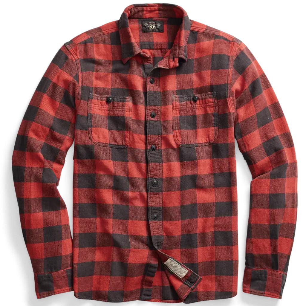 Double RL : PLAID TWILL WORK SHIRT (RL 105 RED BLACK)