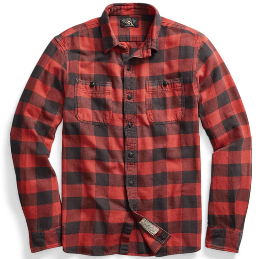 Double RL : PLAID TWILL WORK SHIRT (RL 105 RED BLACK)