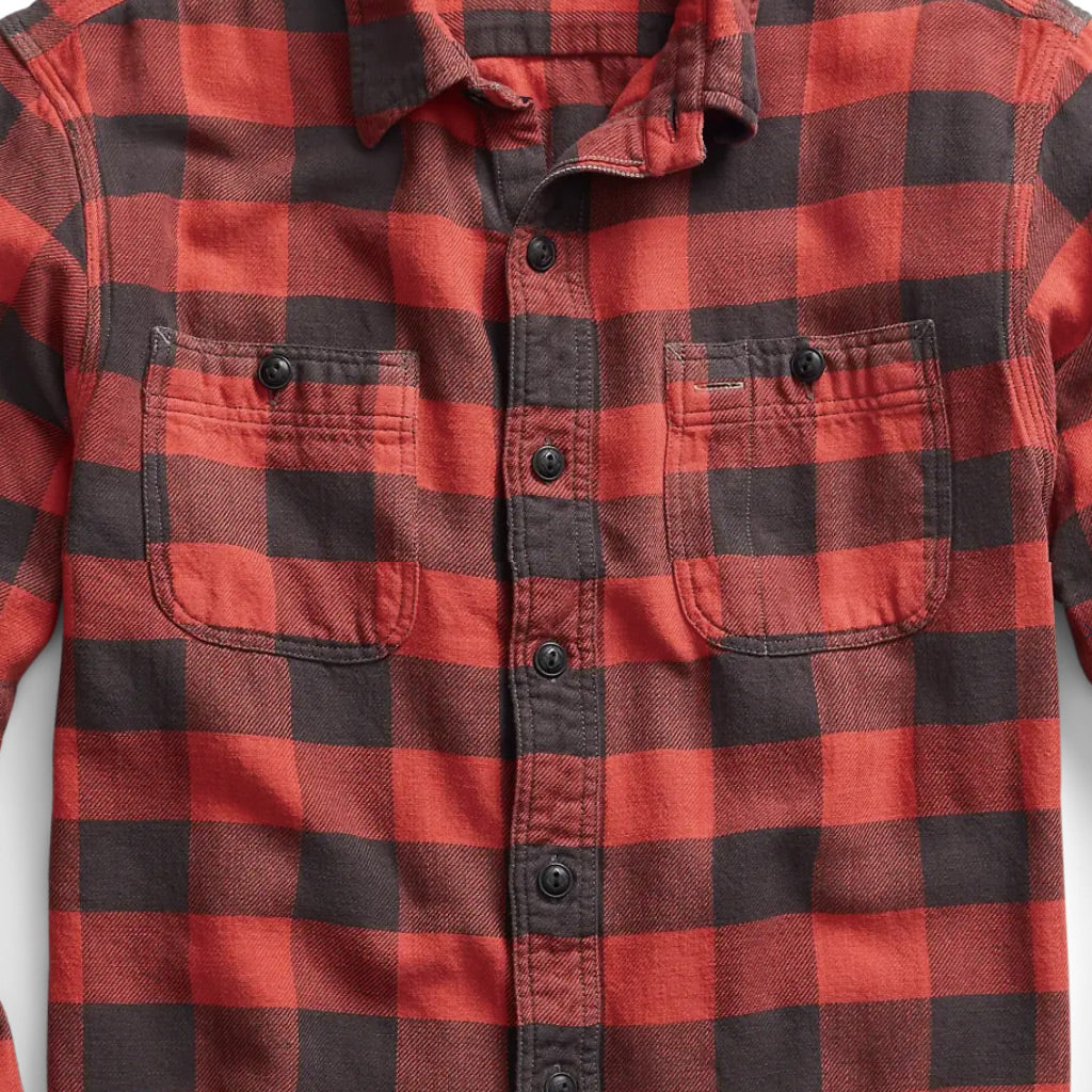 Double RL : PLAID TWILL WORK SHIRT (RL 105 RED BLACK)