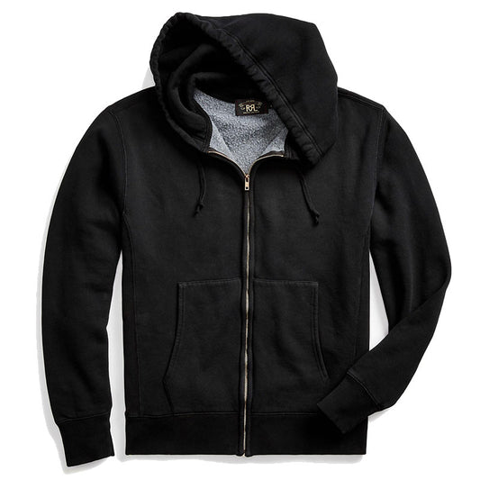 Double RL : GARMENT-DYED FLEECE HOODIE (NIGHT TRADER BLACK)