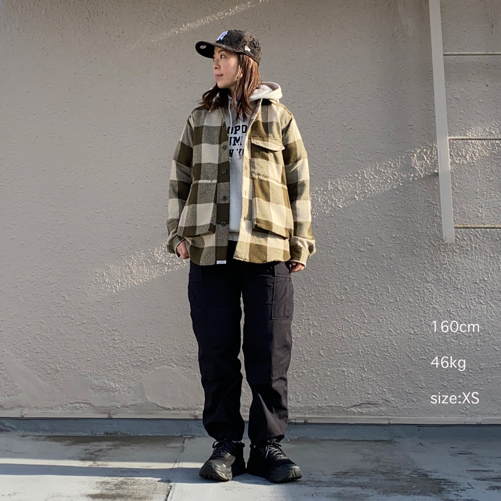 SASSAFRAS『DIGS CREW HALF(WOOLLY HERRINGBONE CHECK)』(OLIVE)