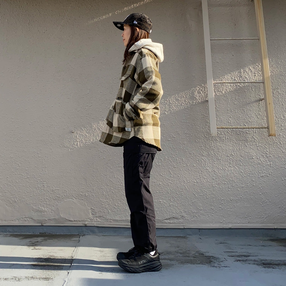 SASSAFRAS『DIGS CREW HALF(WOOLLY HERRINGBONE CHECK)』(OLIVE)