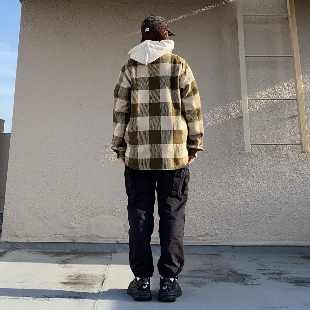 SASSAFRAS『DIGS CREW HALF(WOOLLY HERRINGBONE CHECK)』(OLIVE)