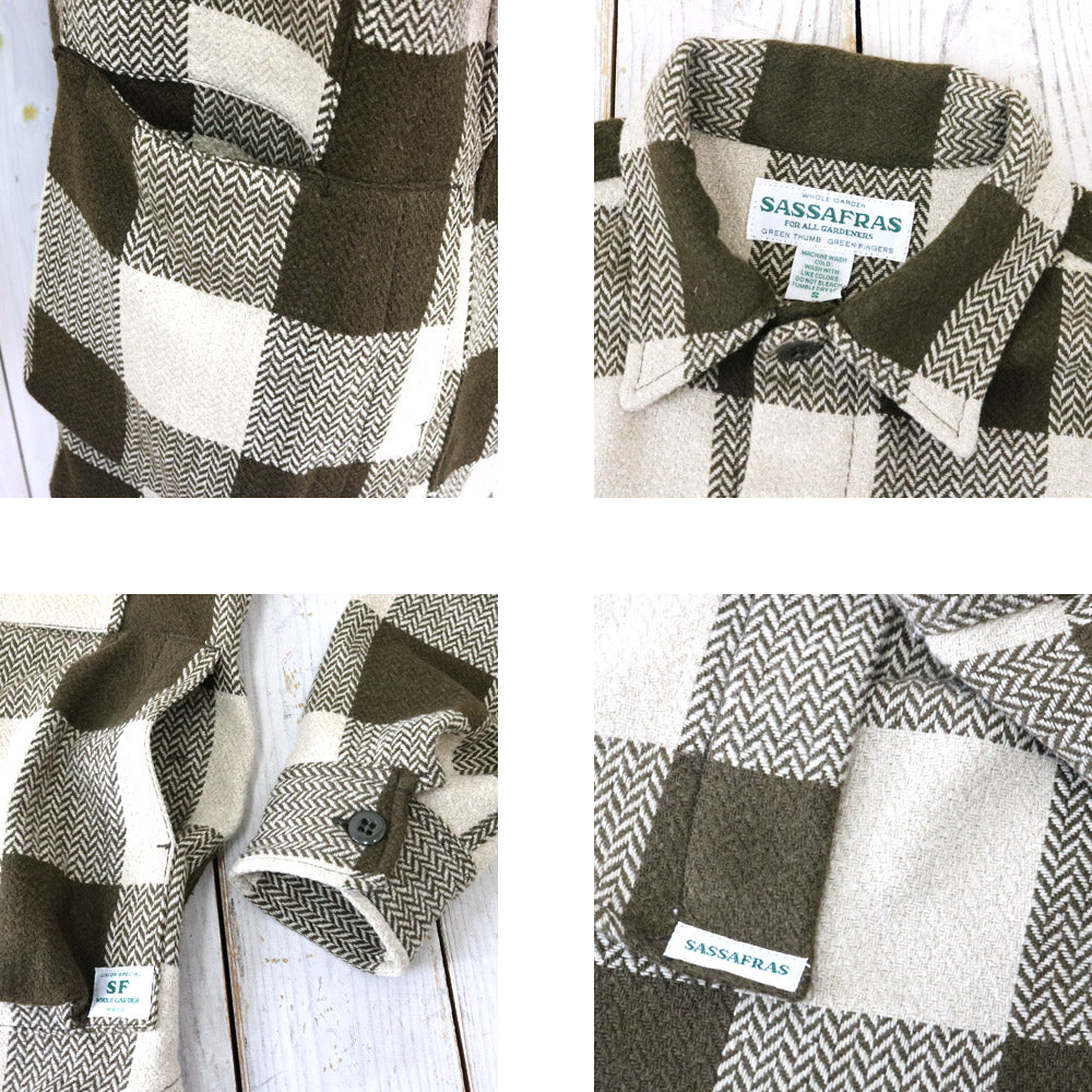 SASSAFRAS『DIGS CREW HALF(WOOLLY HERRINGBONE CHECK)』(OLIVE)